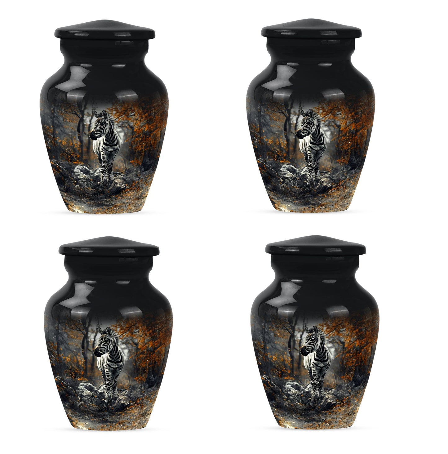 classic zebra urn with engraving, suitable for cremation ashes.