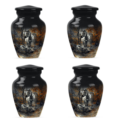 classic zebra urn with engraving, suitable for cremation ashes.