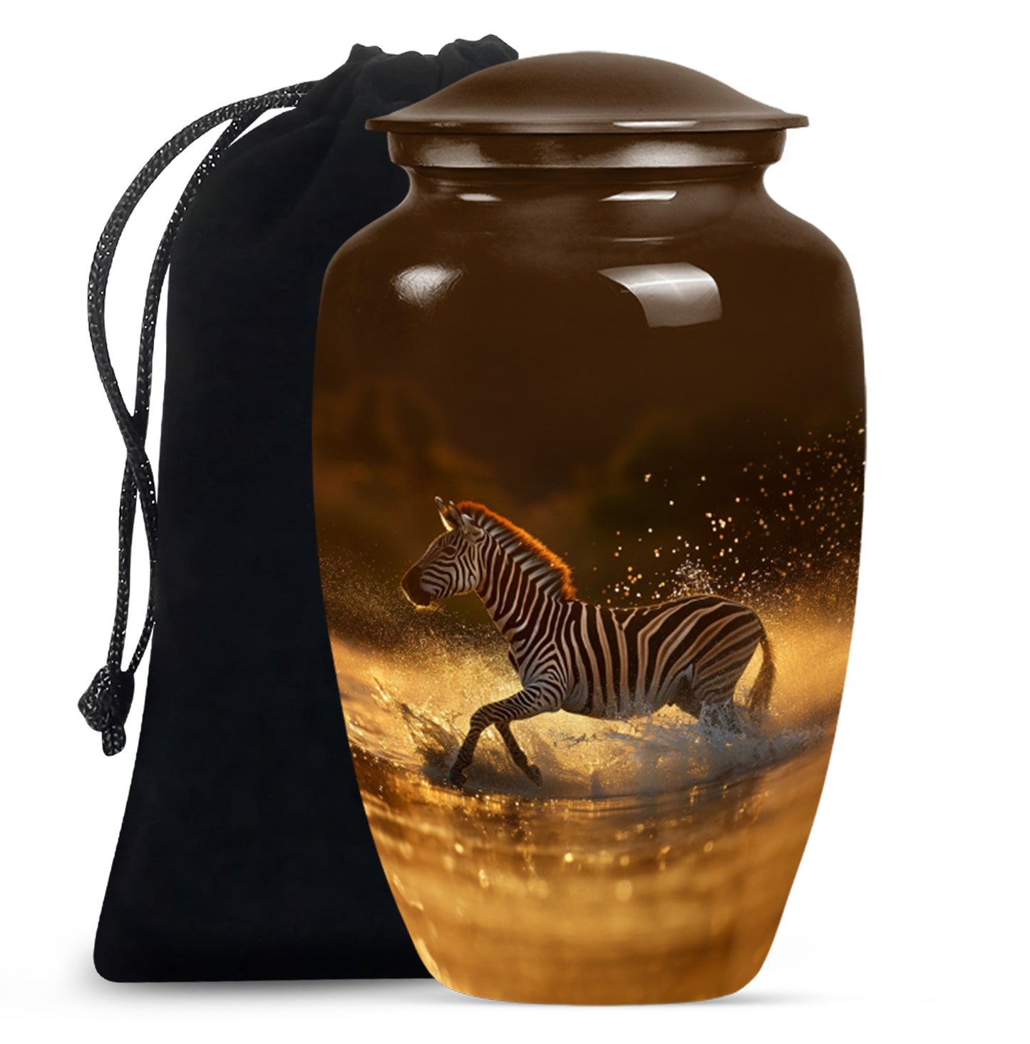 Zebra urn for women's cremation, personalized