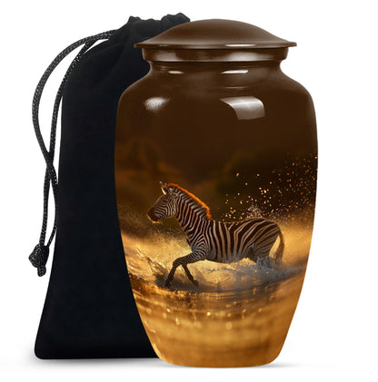Zebra urn for women's cremation, personalized