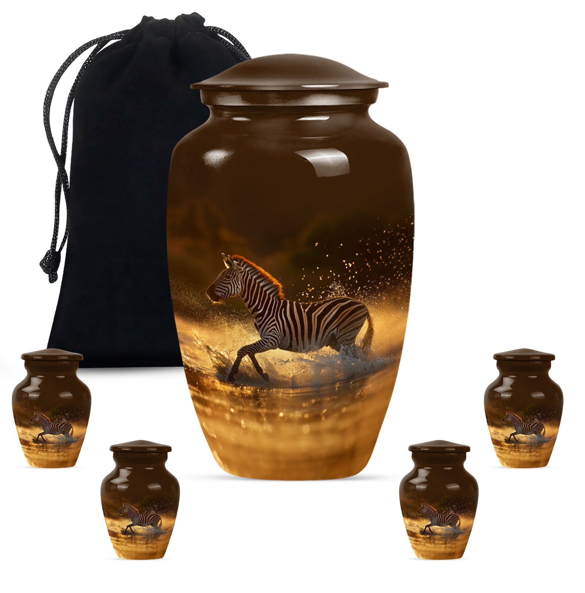 Zebra urn for women's cremation, personalized