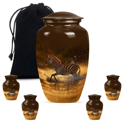 Zebra urn for women's cremation, personalized