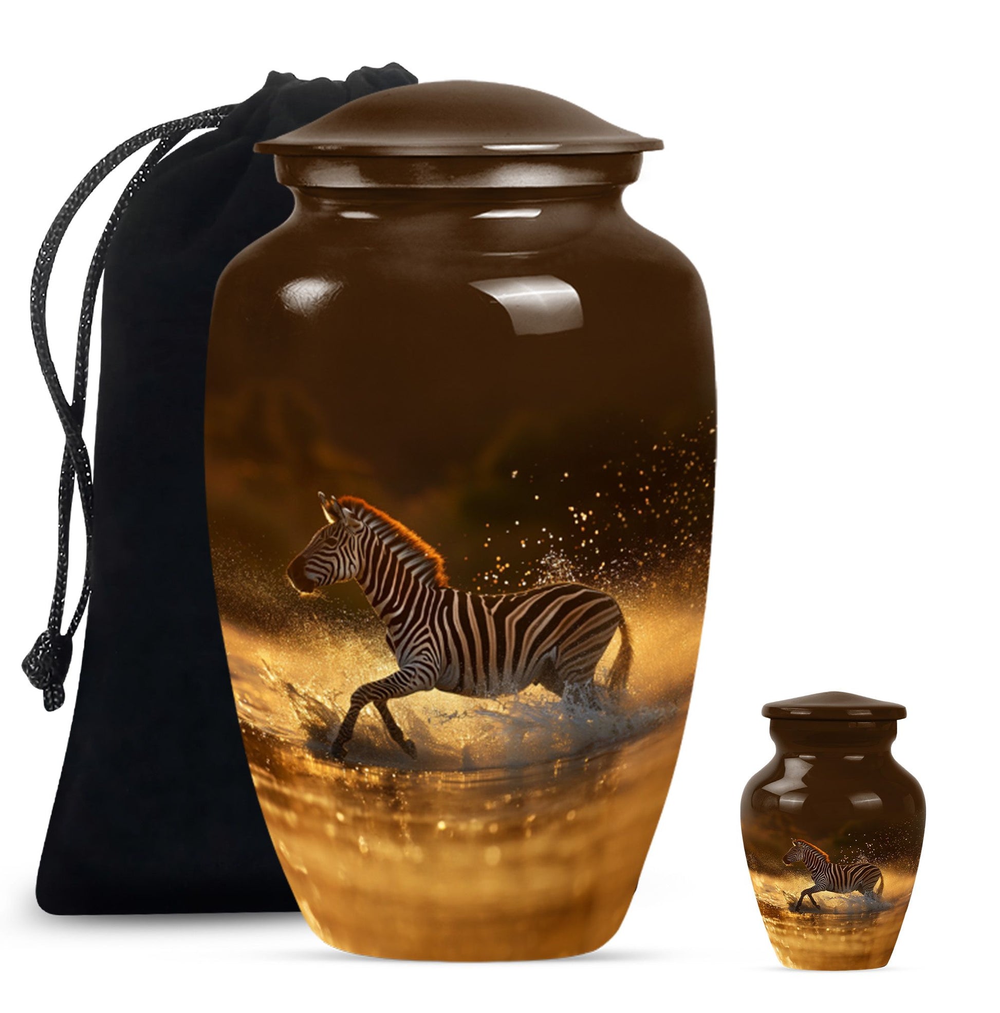 Zebra urn for women's cremation, personalized