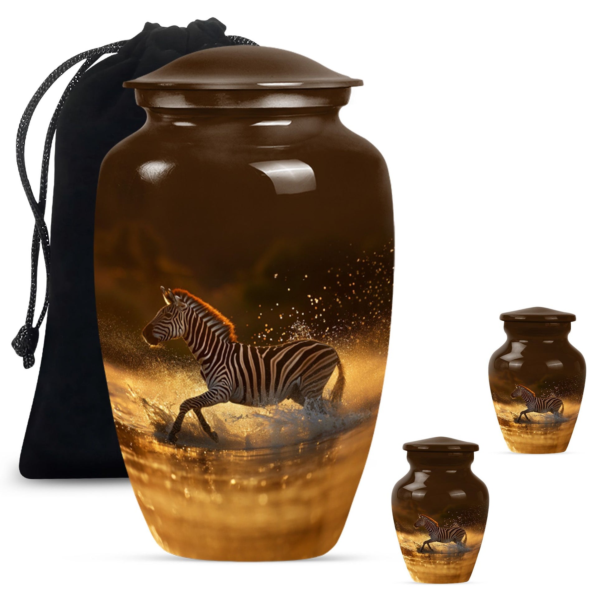 Zebra urn for women's cremation, personalized