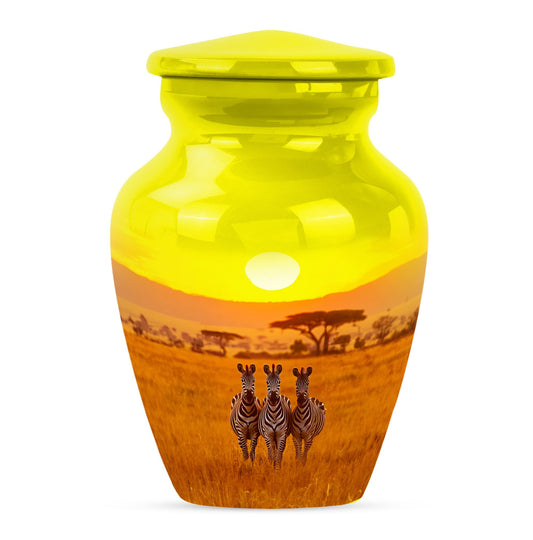 Zebra Urn for Human Ashes, Three Zebras at Savanna Sunset, Memorial Urn