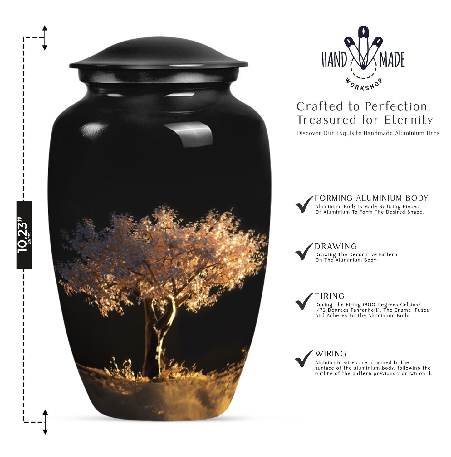 10-inch classic Tree of Life urn for adult human ashes.
