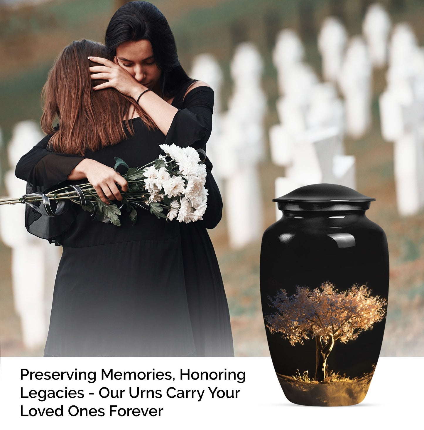 10-inch classic Tree of Life urn for adult human ashes.
