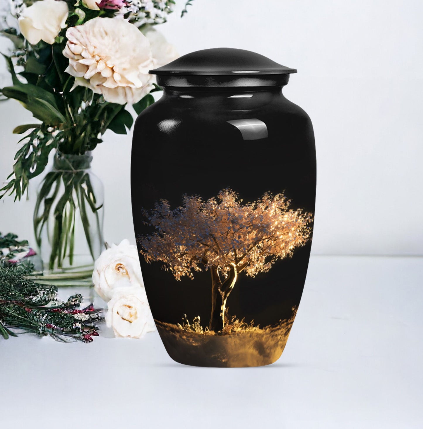 10-inch classic Tree of Life urn for adult human ashes.