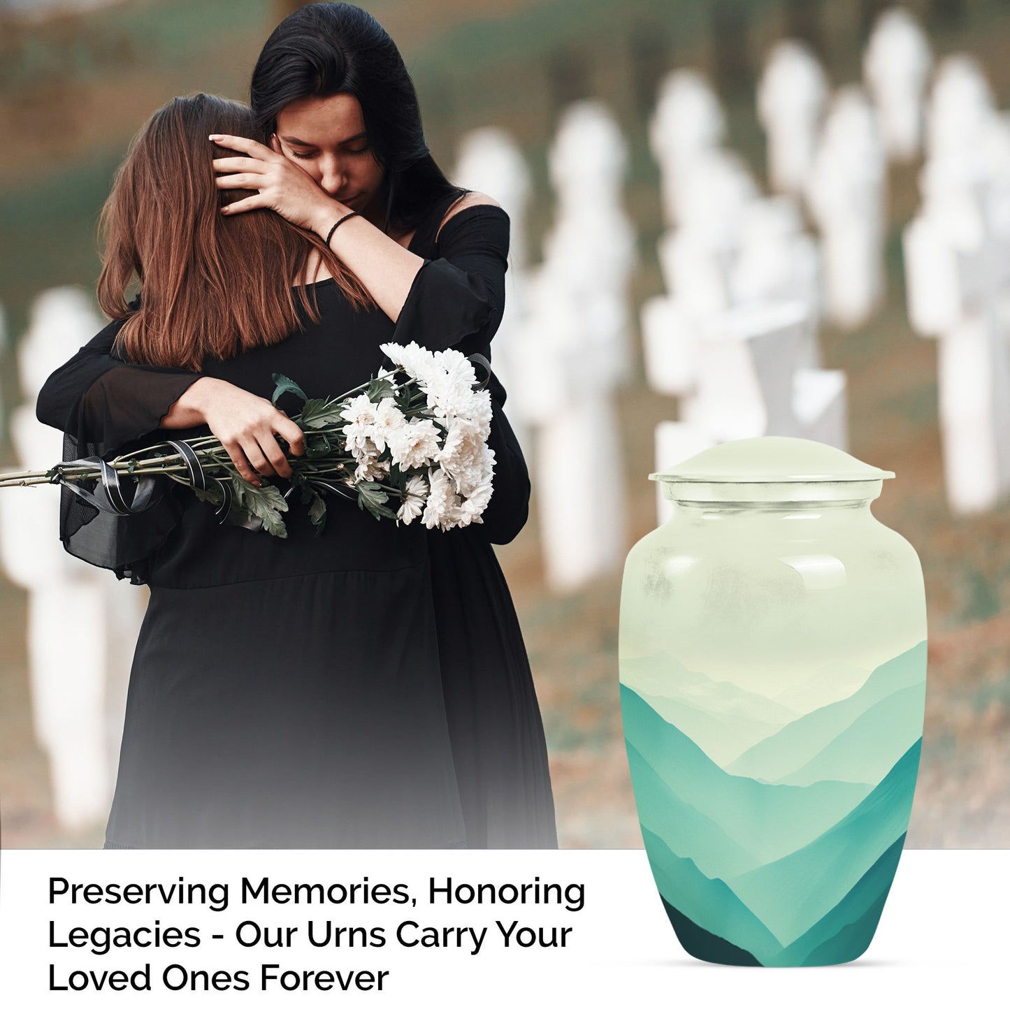 Classic mountain-theme aluminium urn for adult male memorial