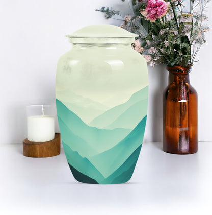 Classic mountain-theme aluminium urn for adult male memorial