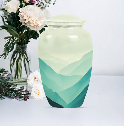 Classic mountain-theme aluminium urn for adult male memorial
