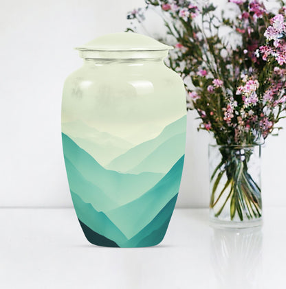 Classic mountain-theme aluminium urn for adult male memorial