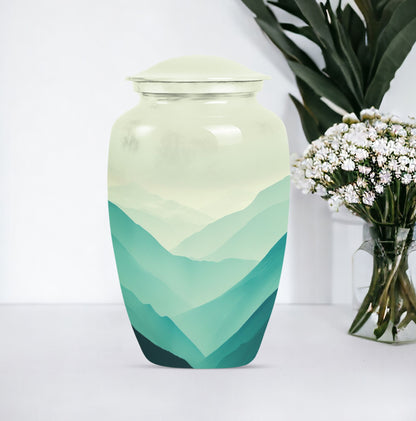 Classic mountain-theme aluminium urn for adult male memorial