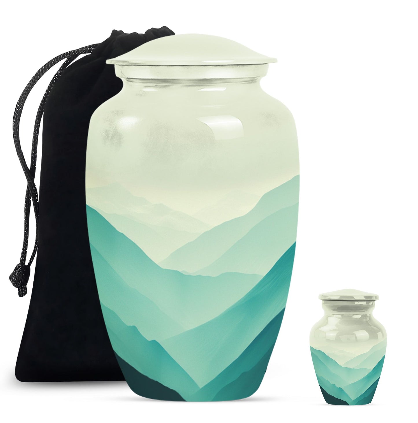 Classic mountain-theme aluminium urn for adult male memorial