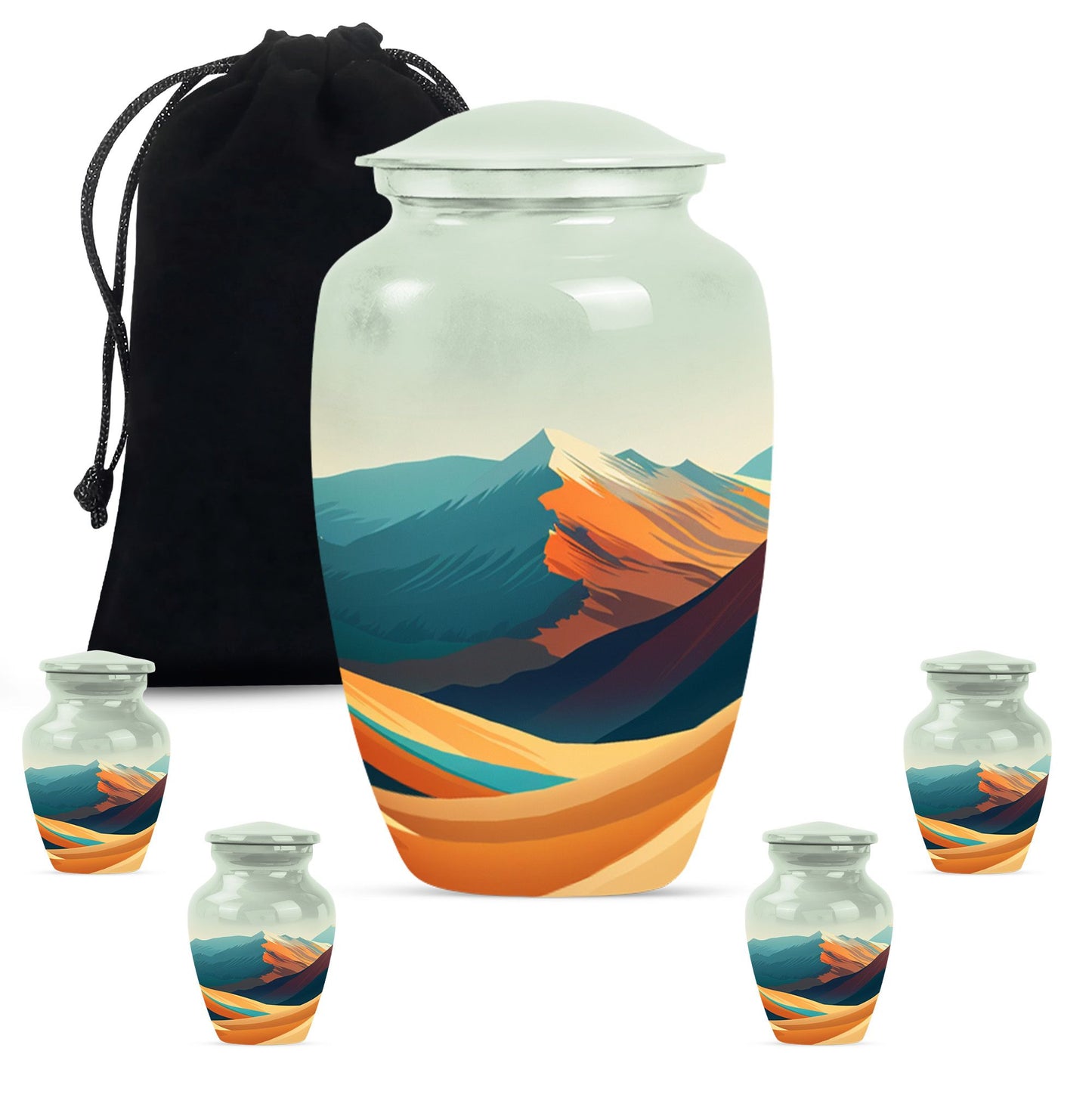 Classic 10-inch mountains urn made of aluminium for dad's cremation ashes.