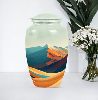 Classic 10-inch mountains urn made of aluminium for dad's cremation ashes.