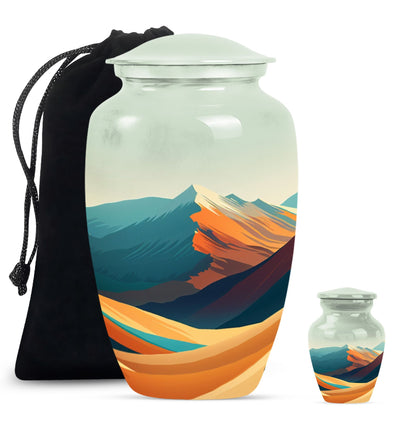 Classic 10-inch mountains urn made of aluminium for dad's cremation ashes.