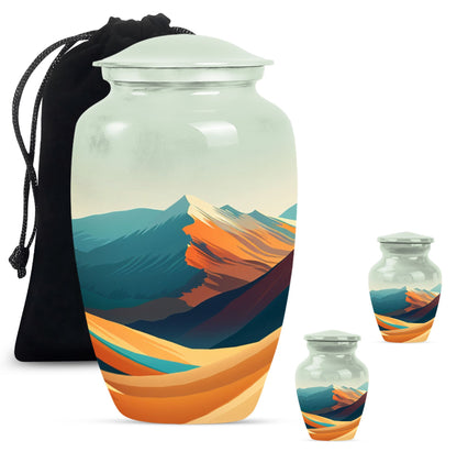 Classic 10-inch mountains urn made of aluminium for dad's cremation ashes.