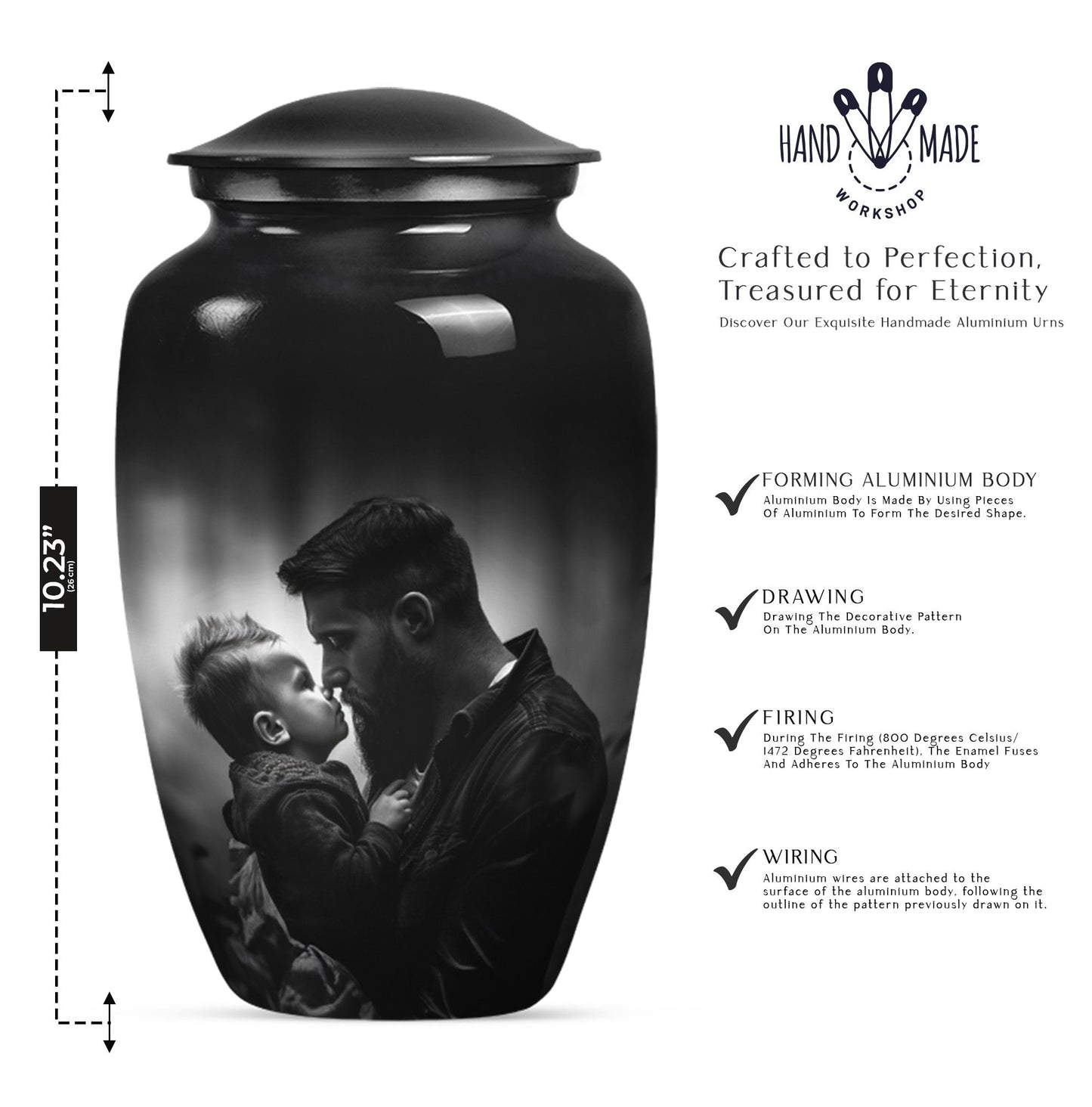 10-inch classic aluminum father urn, funeral urn.