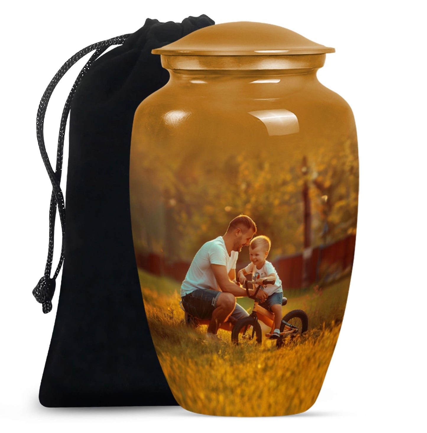Classic 10-inch Aluminum Father Urn for adult ash burial.