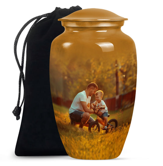 Classic 10-inch Aluminum Father Urn for adult ash burial.