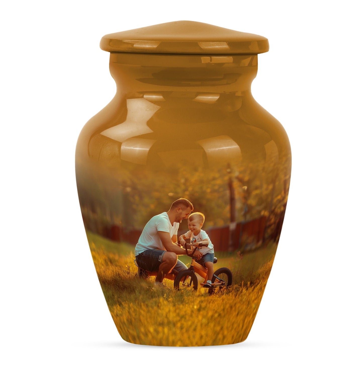 Classic 10-inch Aluminum Father Urn for adult ash burial.