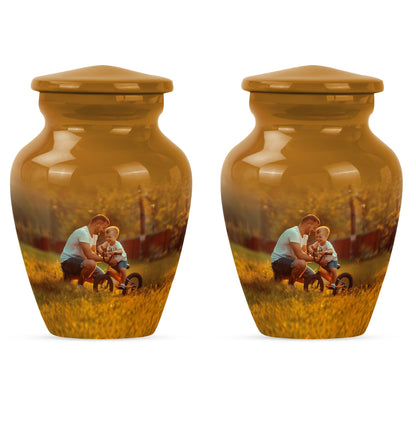 Classic 10-inch Aluminum Father Urn for adult ash burial.