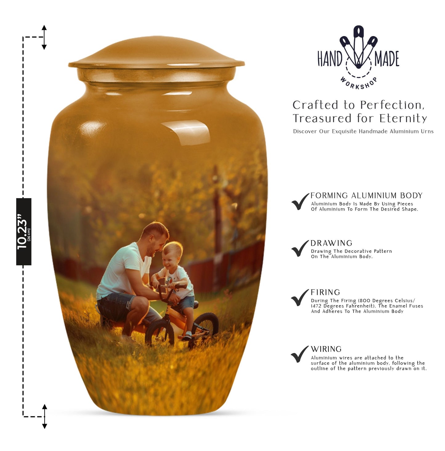 Classic 10-inch Aluminum Father Urn for adult ash burial.