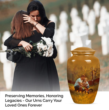 Classic 10-inch Aluminum Father Urn for adult ash burial.