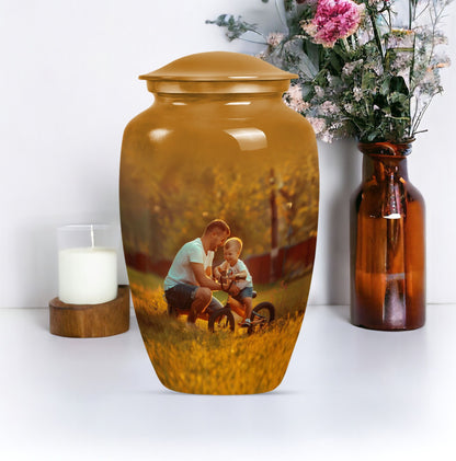 Classic 10-inch Aluminum Father Urn for adult ash burial.
