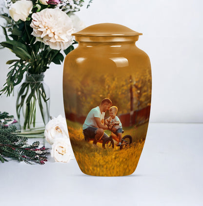 Classic 10-inch Aluminum Father Urn for adult ash burial.