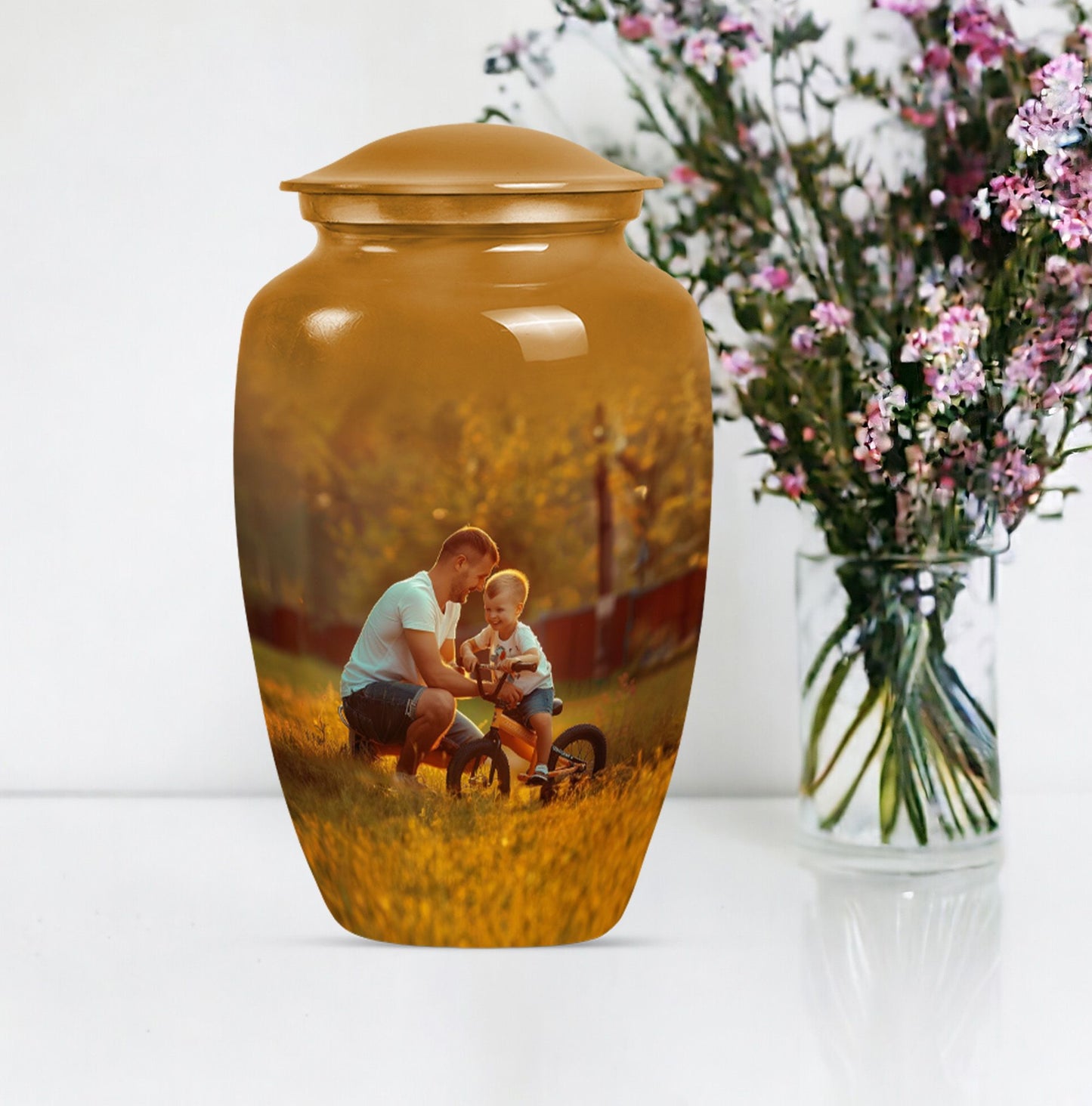 Classic 10-inch Aluminum Father Urn for adult ash burial.