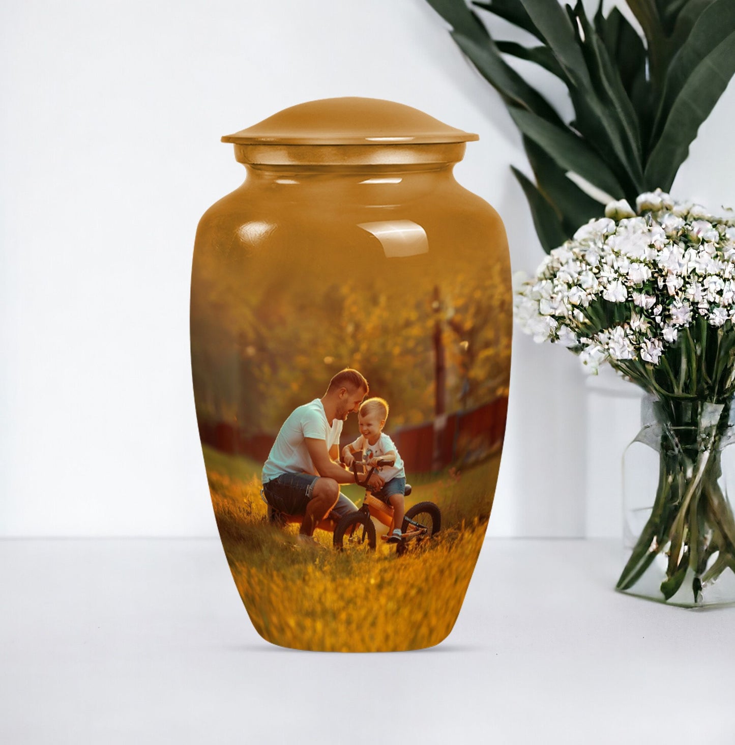 Classic 10-inch Aluminum Father Urn for adult ash burial.