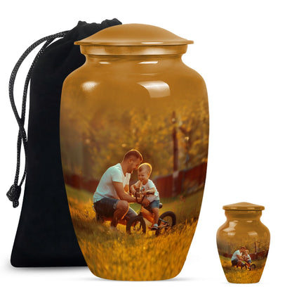 Classic 10-inch Aluminum Father Urn for adult ash burial.