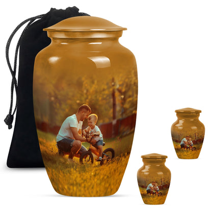 Classic 10-inch Aluminum Father Urn for adult ash burial.