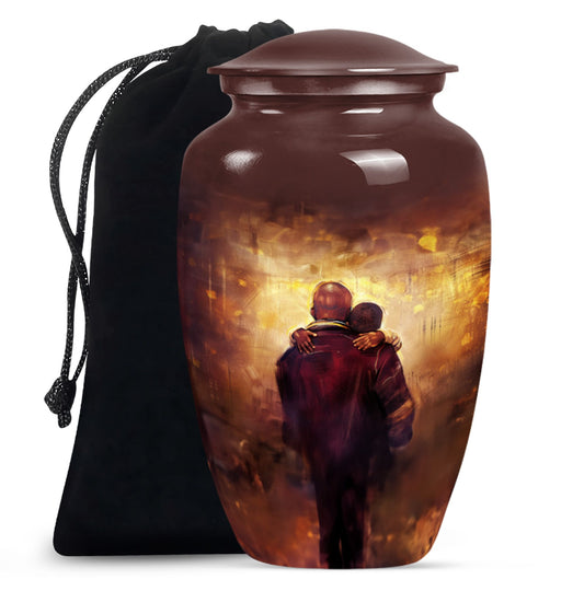 Classic 10-inch father urn, aluminium material.