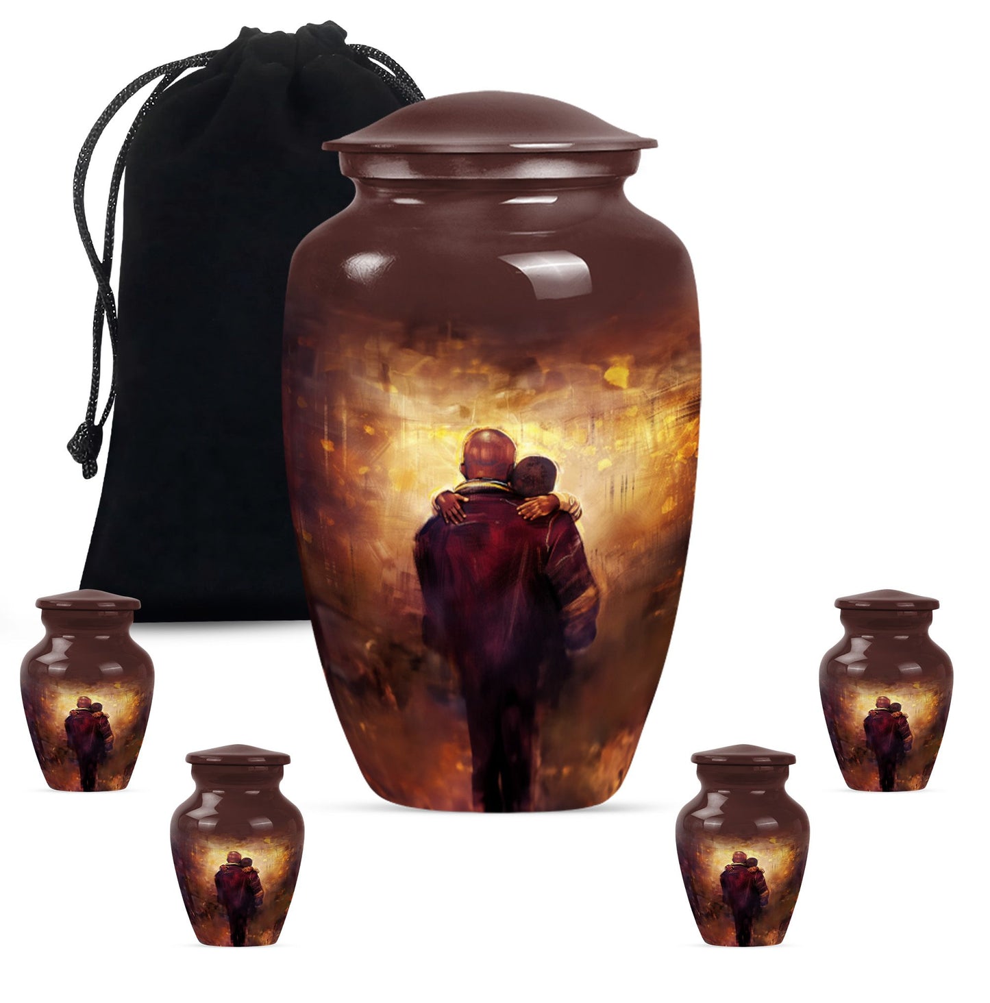 Classic 10-inch father urn, aluminium material.