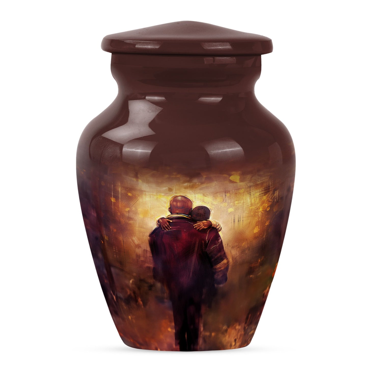Classic 10-inch father urn, aluminium material.