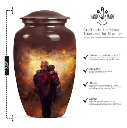 Classic 10-inch father urn, aluminium material.