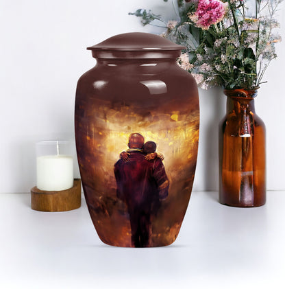 Classic 10-inch father urn, aluminium material.