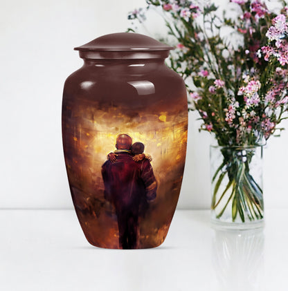 Classic 10-inch father urn, aluminium material.