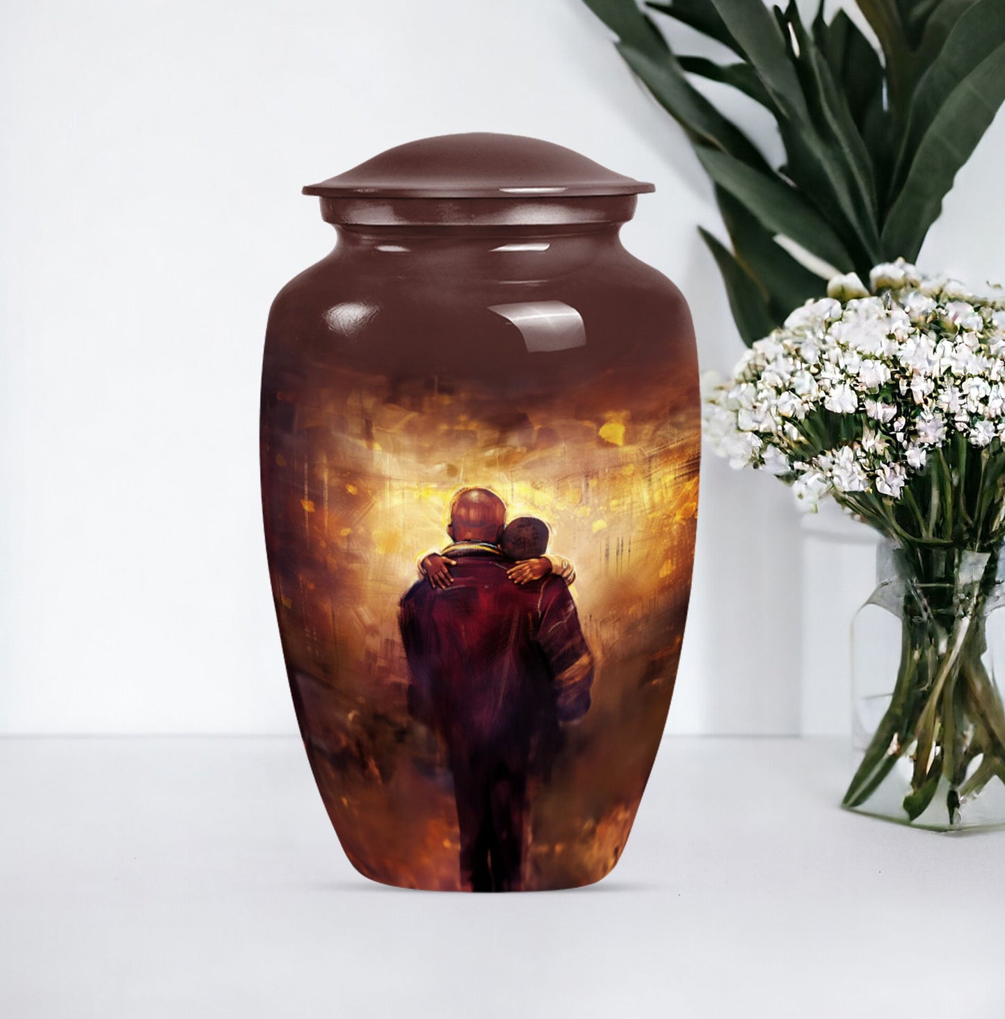 Classic 10-inch father urn, aluminium material.