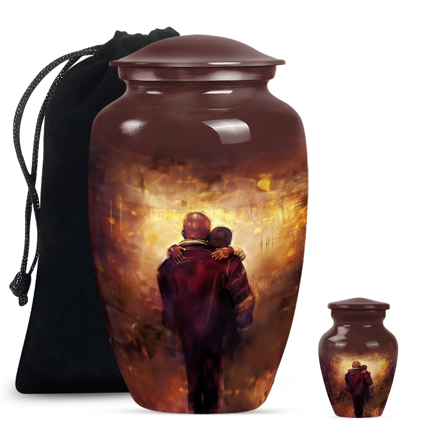 Classic 10-inch father urn, aluminium material.