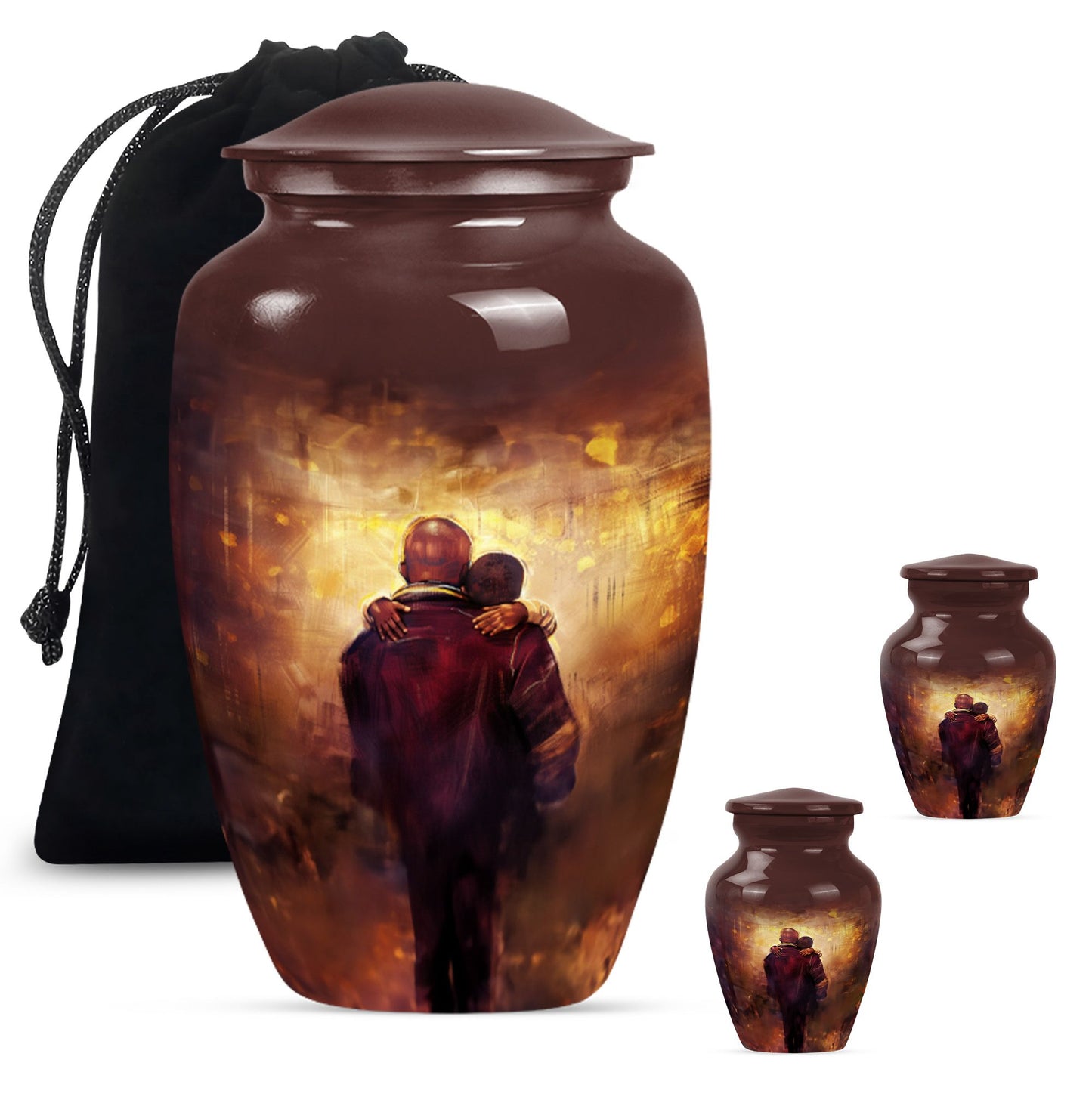 Classic 10-inch father urn, aluminium material.
