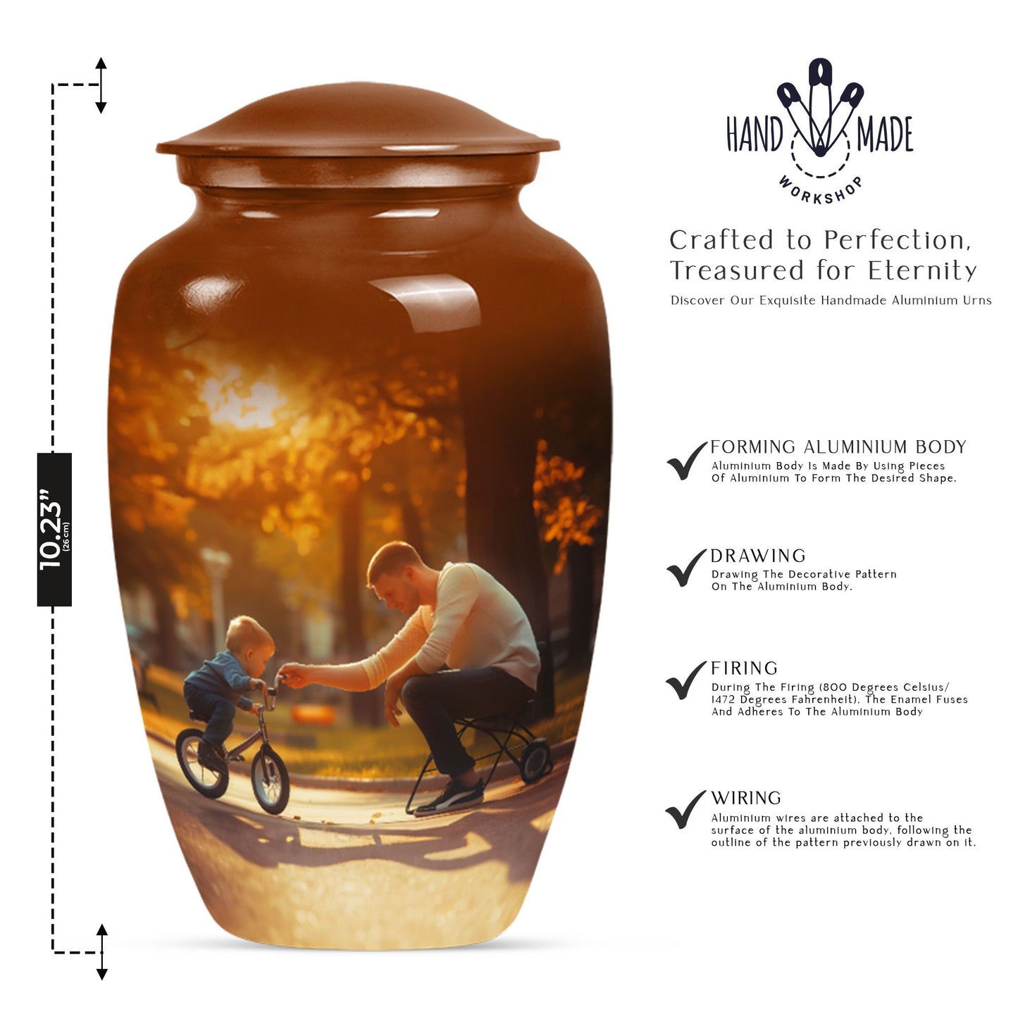 Classic 10-inch father urn, abstract themed 
