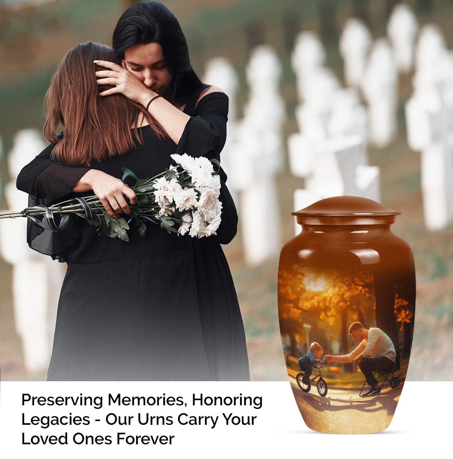 Classic 10-inch father urn, abstract themed 