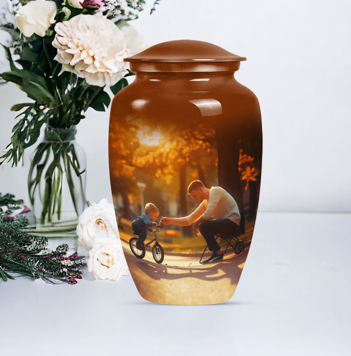 Classic 10-inch father urn, abstract themed 