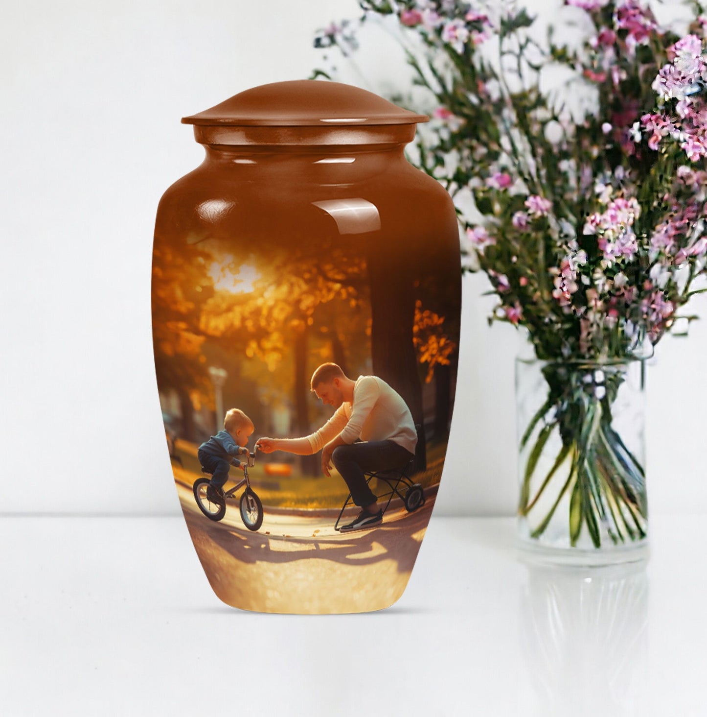 Classic 10-inch father urn, abstract themed 