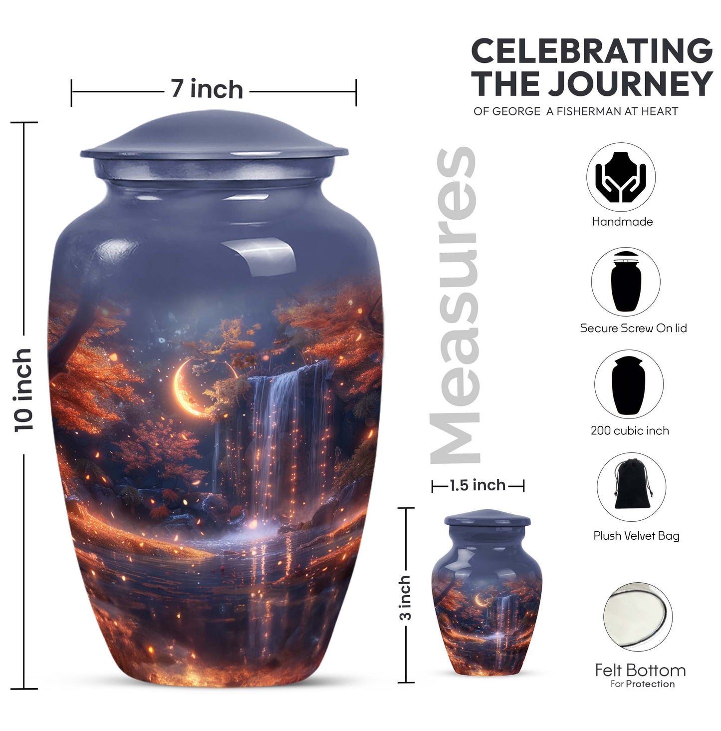 Classic 10-inch lunar urn, memorial funeral urn.