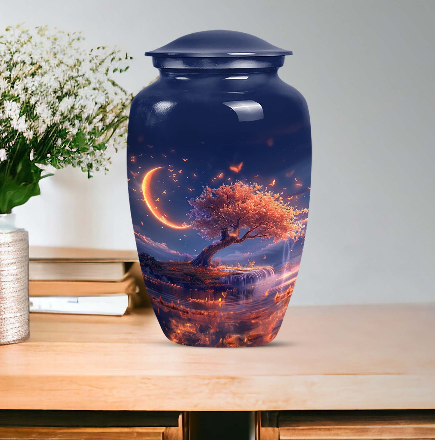 classic Lunar urn in aluminium for adult female ashes